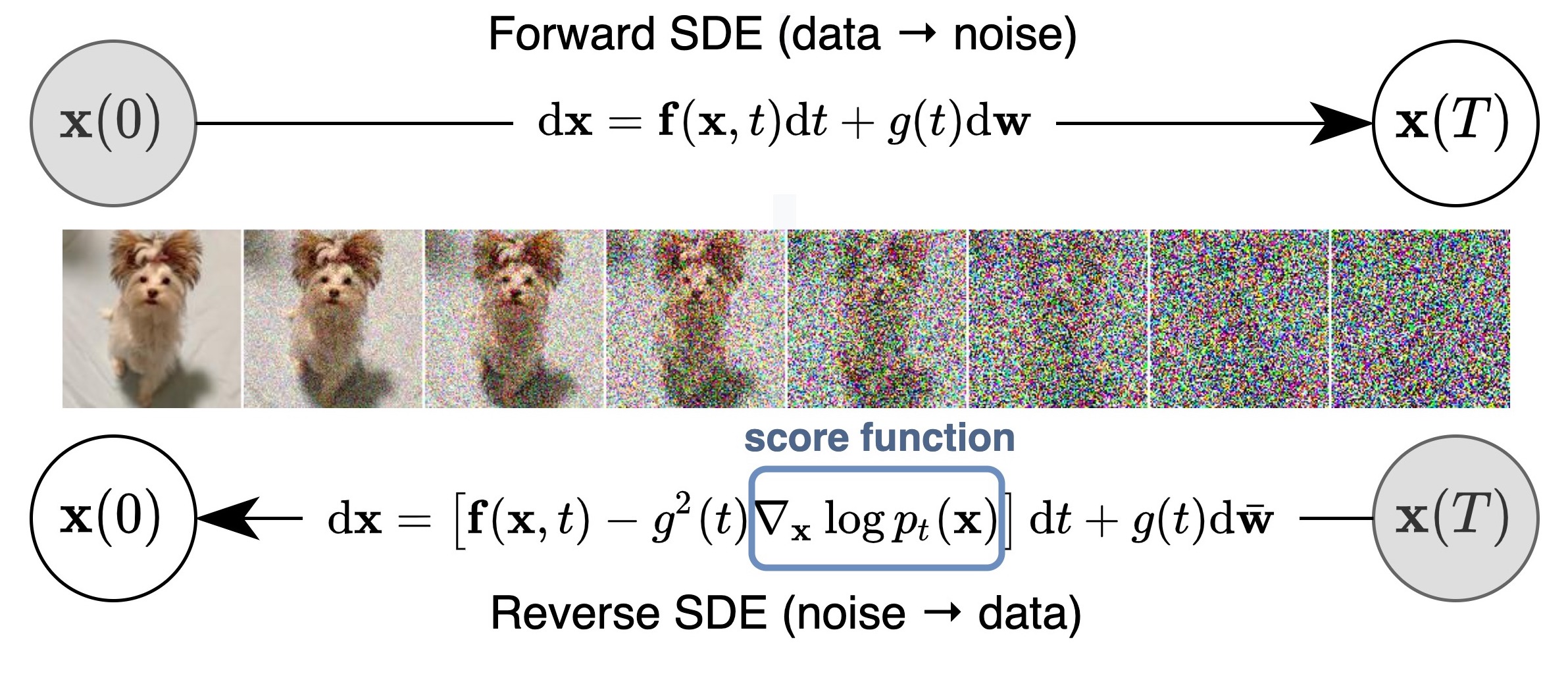 Forward and reverse SDE schematic